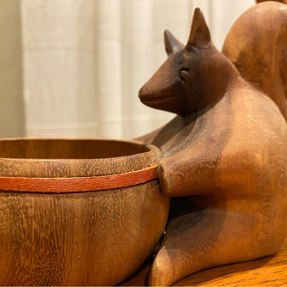 Handcrafted Wooden Squirrel Bowl